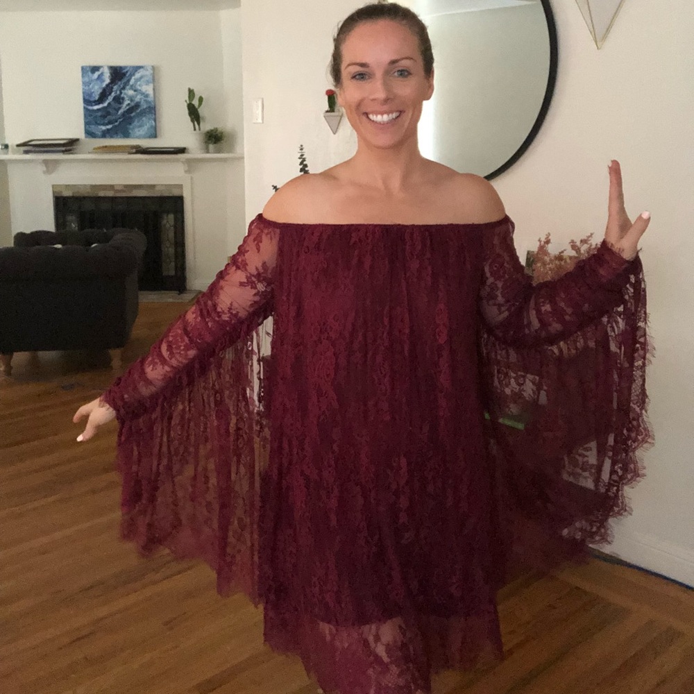 Red off the shoulder lace dress